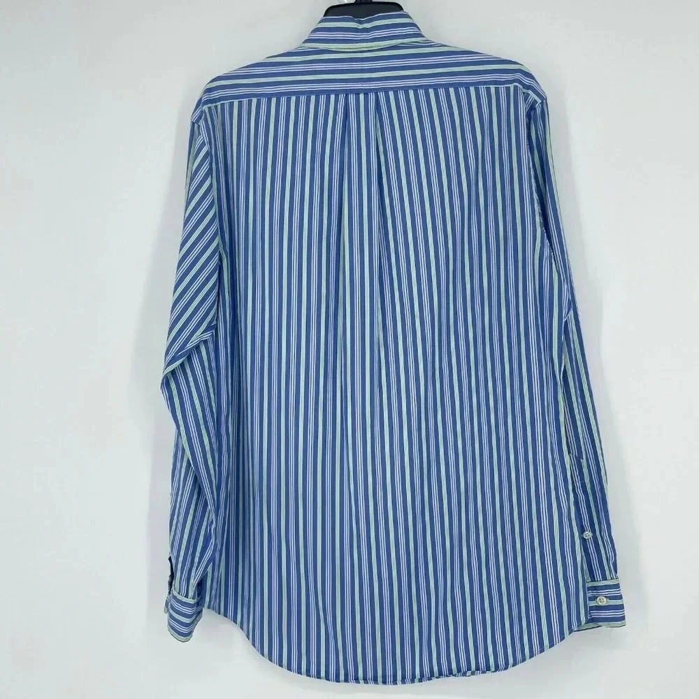 Ralph Lauren Shirt Men’s 16 Blue Green Stripe Custom Fit Button Down Long Sleeve - Picture 2 of 8